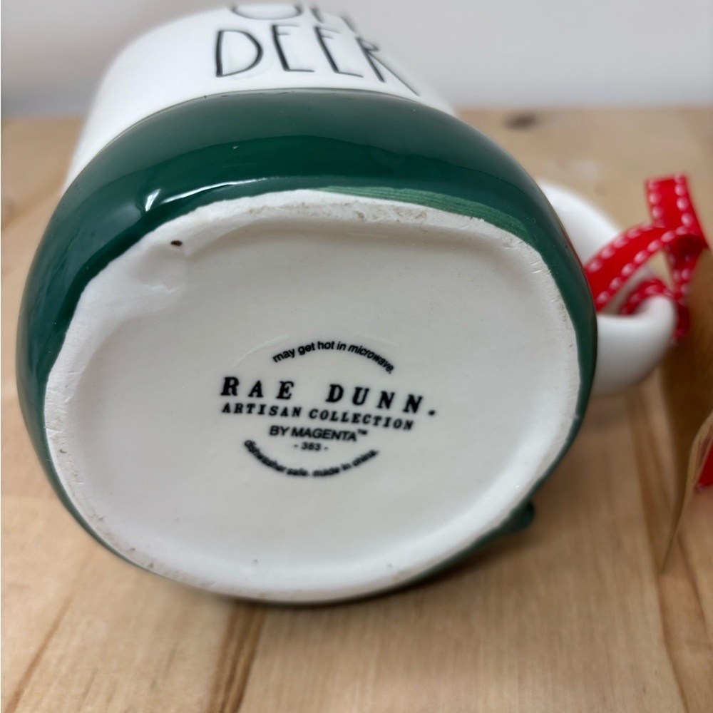 Rae Dunn Christmas OH DEER Mug White Double Sided Red Interior Green Bottom New - Picture 4 of 4